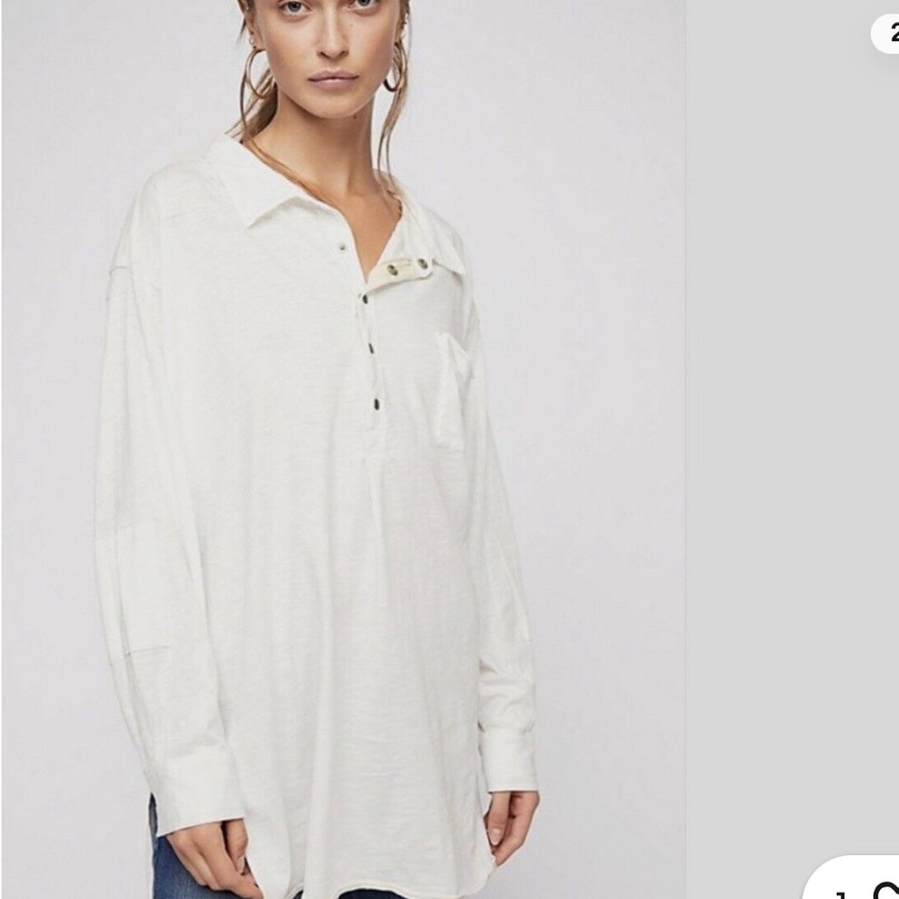 Free People Love This Henley Oversized Top Small Ivory OB807814